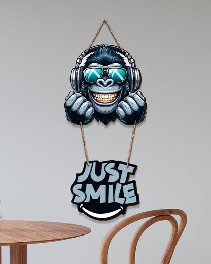 Just Smile Cartoon Gorilla With Sunglasses Printed Wooden Wall Hanging | 12 x 29 inches