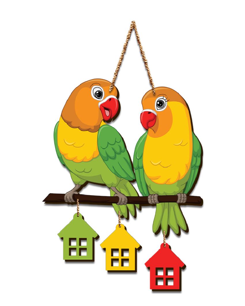 Cute Parrot Pair Wooden Wall Hanging | 12 x 26 inches