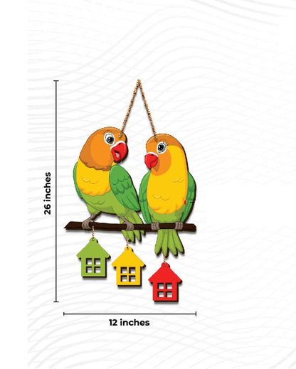 Cute Parrot Pair Wooden Wall Hanging | 12 x 26 inches