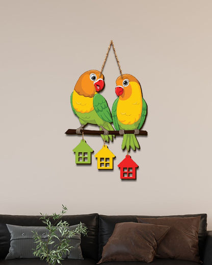 Cute Parrot Pair Wooden Wall Hanging | 12 x 26 inches