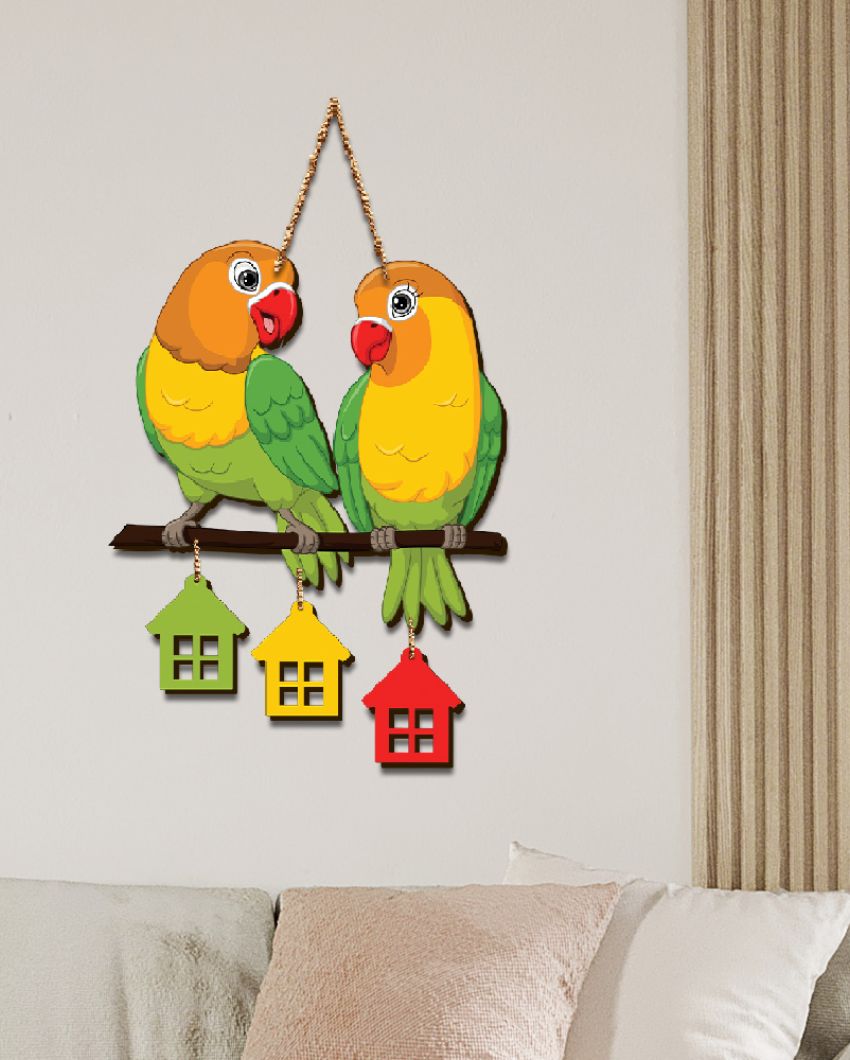 Cute Parrot Pair Wooden Wall Hanging | 12 x 26 inches