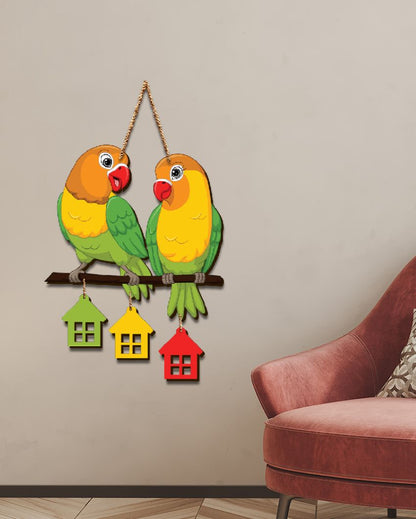 Cute Parrot Pair Wooden Wall Hanging | 12 x 26 inches