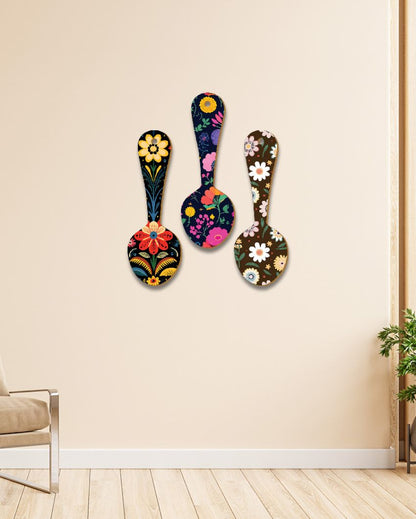 Floral Art Wooden Wall Hangings | Set of 3  | 13 x 20 inches