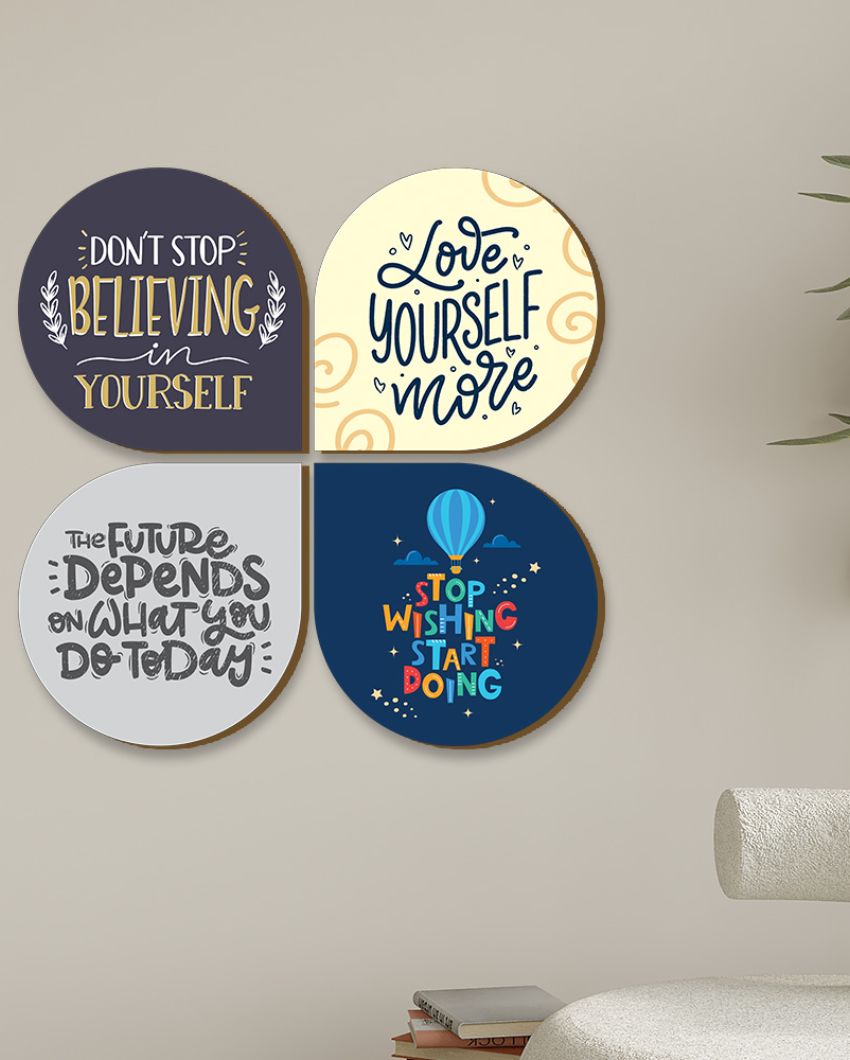 Inspirational Quote Wooden Wall Hanging | Set of 4 | 18 x 18 inches