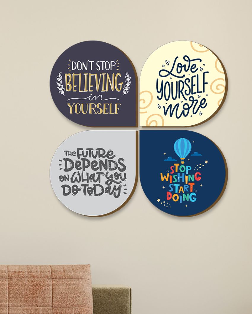 Inspirational Quote Wooden Wall Hanging | Set of 4 | 18 x 18 inches