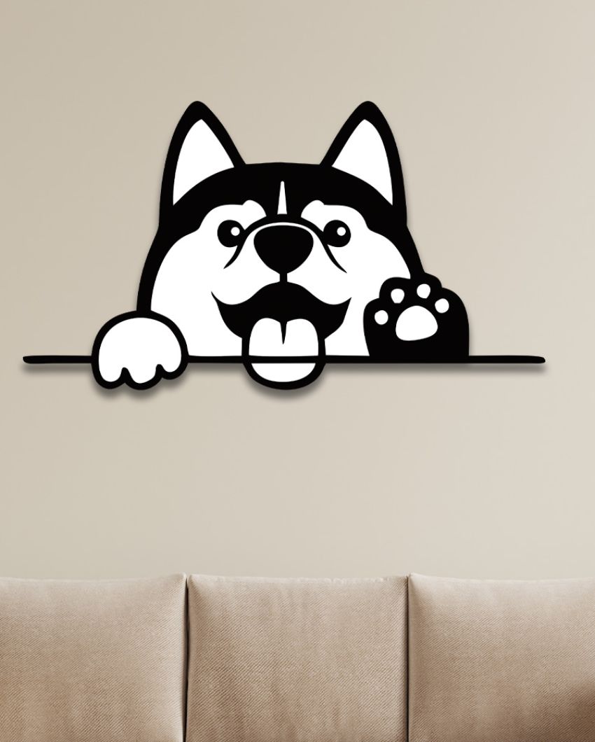 Cute Siberian Husky Dog Wooden Wall Hanging | 12 x 7 inches