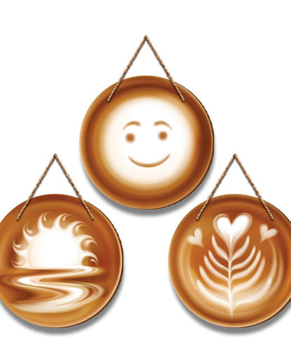 Coffee Latte Art Wood Wall Hanging | Set of 3  | 27 x 11 inches