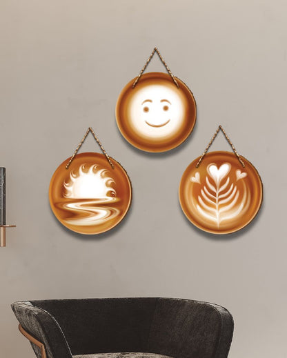 Coffee Latte Art Wood Wall Hanging | Set of 3  | 27 x 11 inches