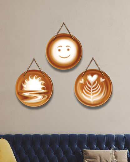 Coffee Latte Art Wood Wall Hanging | Set of 3  | 27 x 11 inches