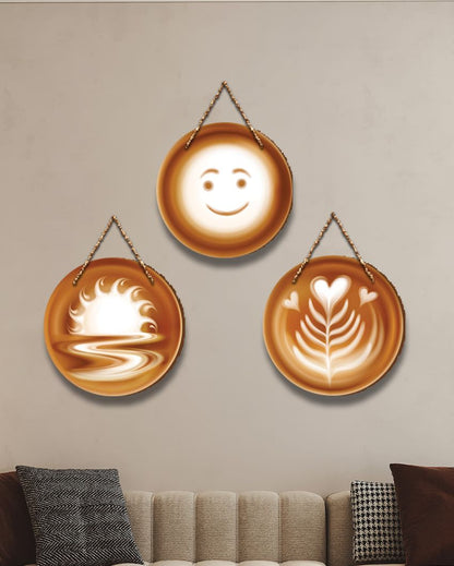 Coffee Latte Art Wood Wall Hanging | Set of 3  | 27 x 11 inches