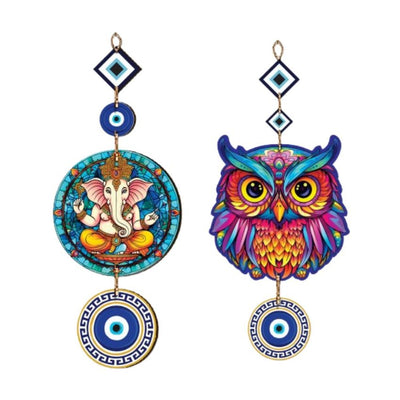 Ganpati & Owl Design Mdf Wall Hangings | Set Of 2