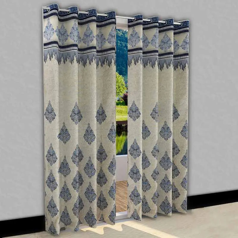 Blue Fancy Jute Polyester Curtains | 7ft | Set of 2 Default Title