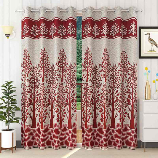 Maroon Jute Polyester Window Curtains | Set of 2 | 5 ft x 4 ft