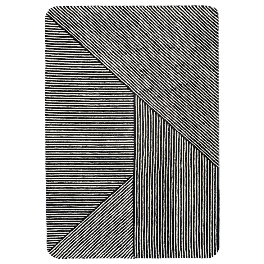 Radiant Black & White Flair Wool Floor Covering Rug