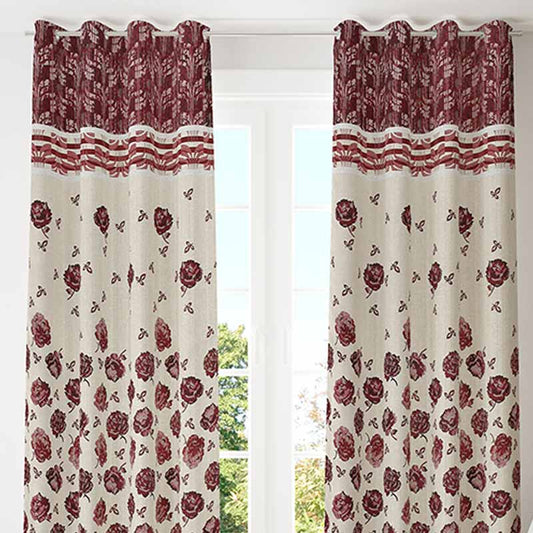 Maroon Polyester Long Door Curtains | Set of 2 | 9 ft x 4 ft