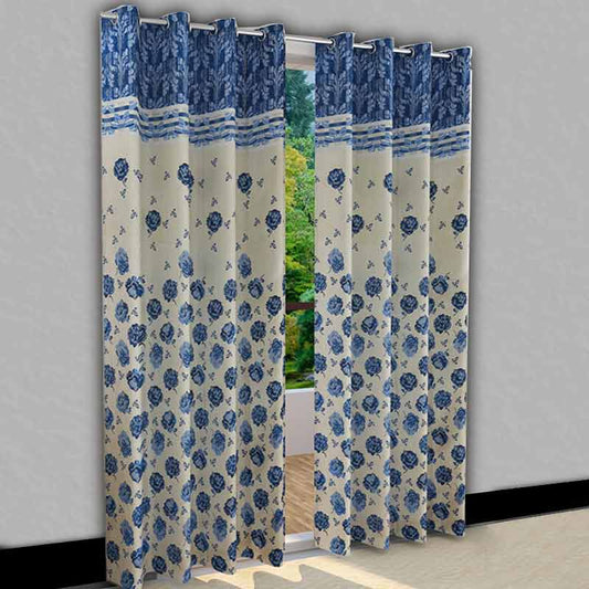 Floral Blue Jacquard Long Door Curtains | Set of 2 | 9 ft x 4 ft