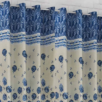 Floral Blue Jute Long Door Curtains | 9ft | Set of 2 Default Title