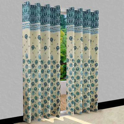 Turquoise Jacquard Long Door Curtains | Set of 2 | 9 ft x 4 ft