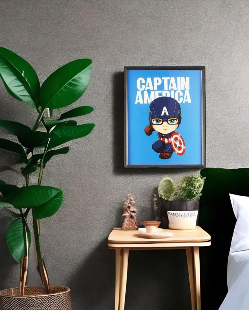 Animated Captain America Wall Frame | Blue| 48 x 38 cm/19 x 15 inches