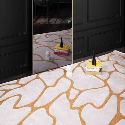 Glamorous White & Gold Stream Floor Covering Rug