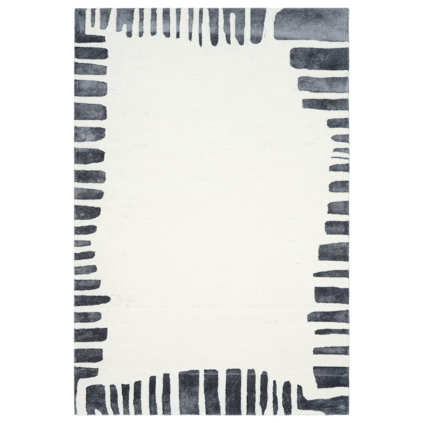 Contemporary White & Grey Groove Wool Viscose Floor Covering Rug