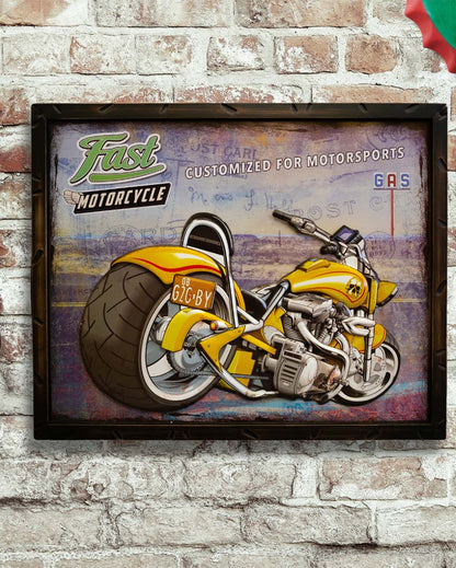 Motorcycle Chopper Retro Wall Frame | 21 x 17 inches