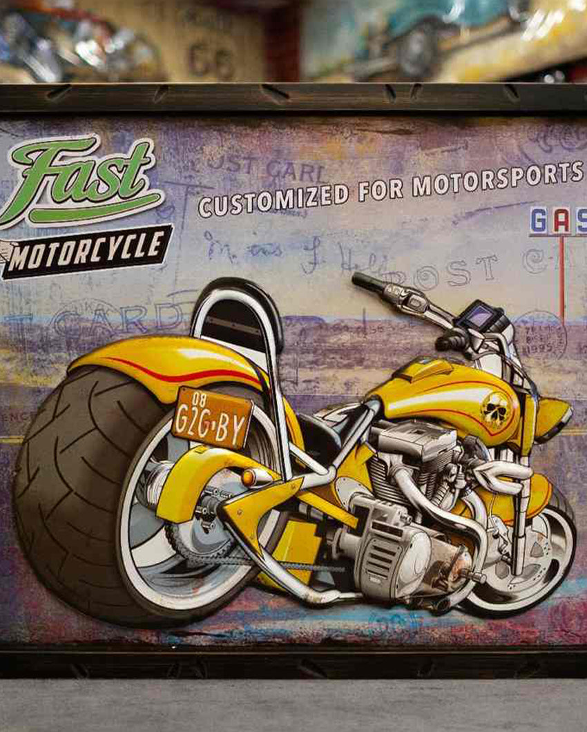 Motorcycle Chopper Retro Wall Frame | 21 x 17 inches