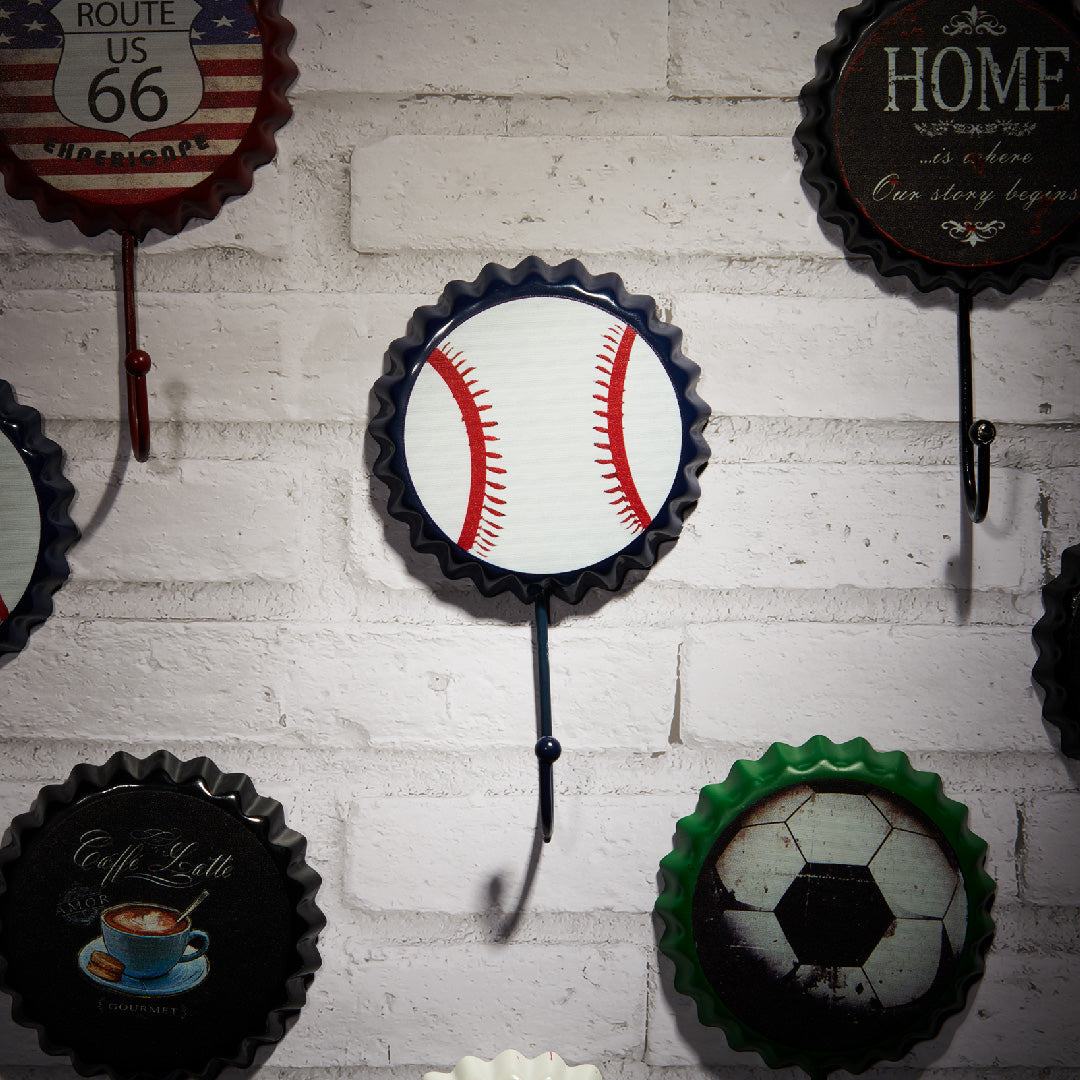 Retro Baseball Metal Wall Hook | 2 x 1 x 3 inches