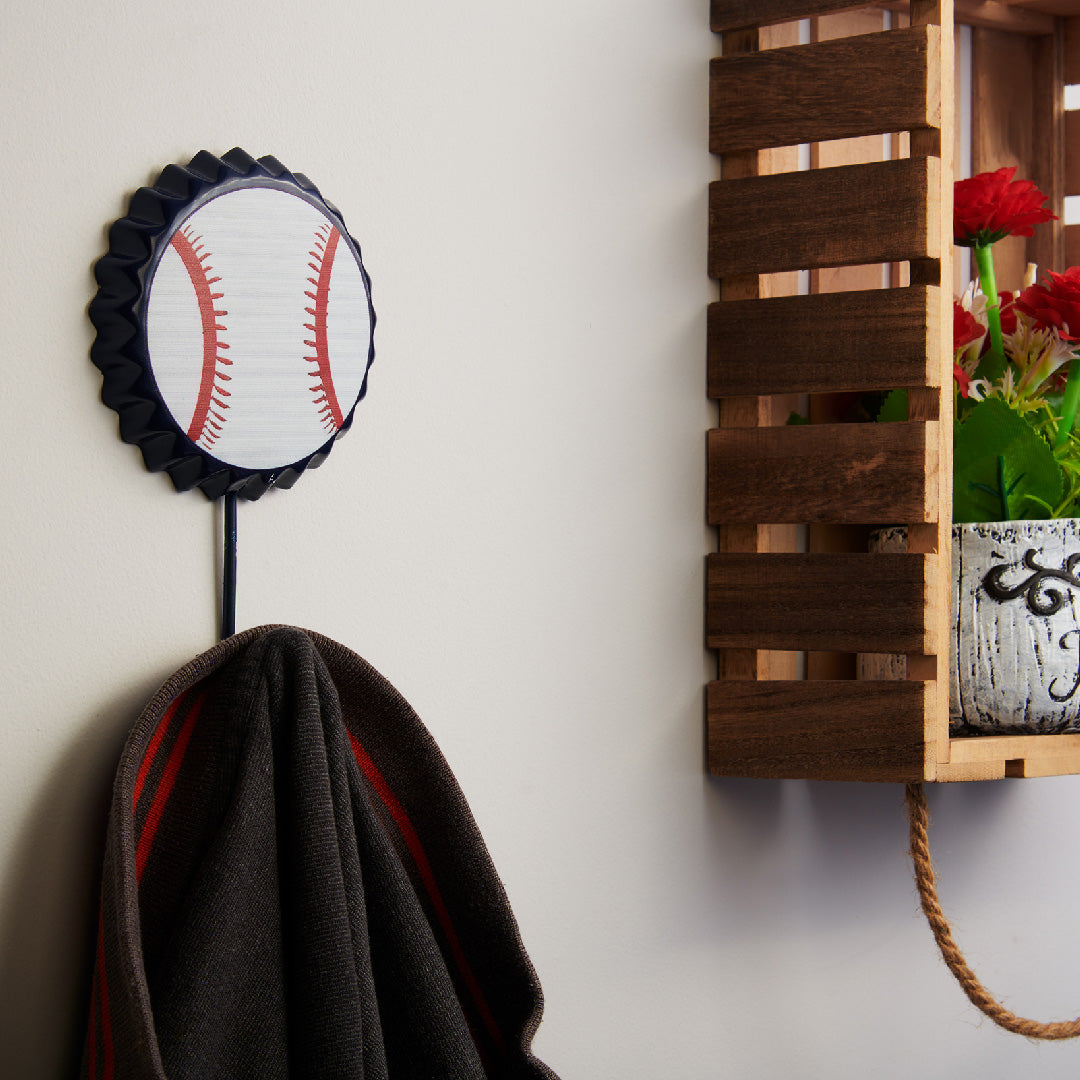 Retro Baseball Metal Wall Hook | 2 x 1 x 3 inches