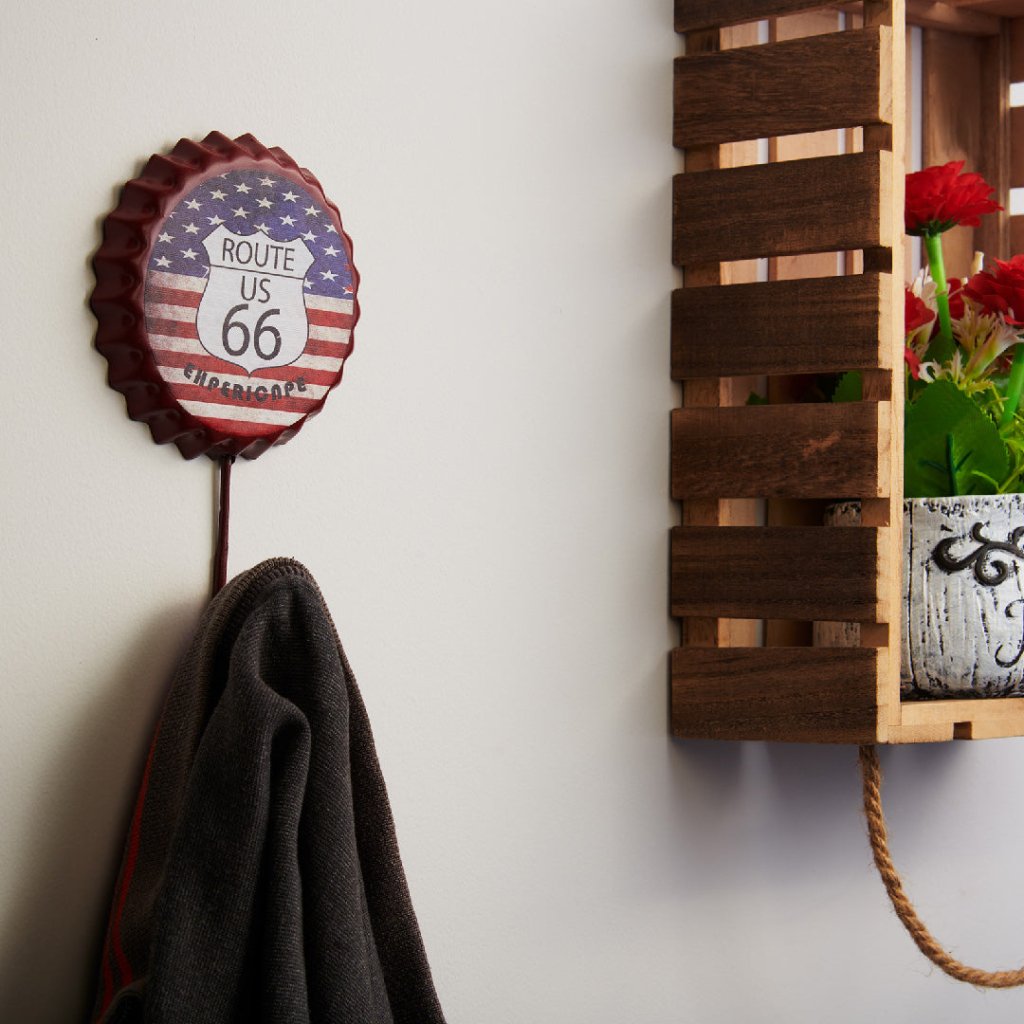 Retro Route 66 Metal Wall Hook | 2 x 1 x 3 inches