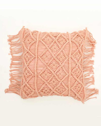 Diamond Fringes Cotton Cushion Cover | 16 x 16 Inches