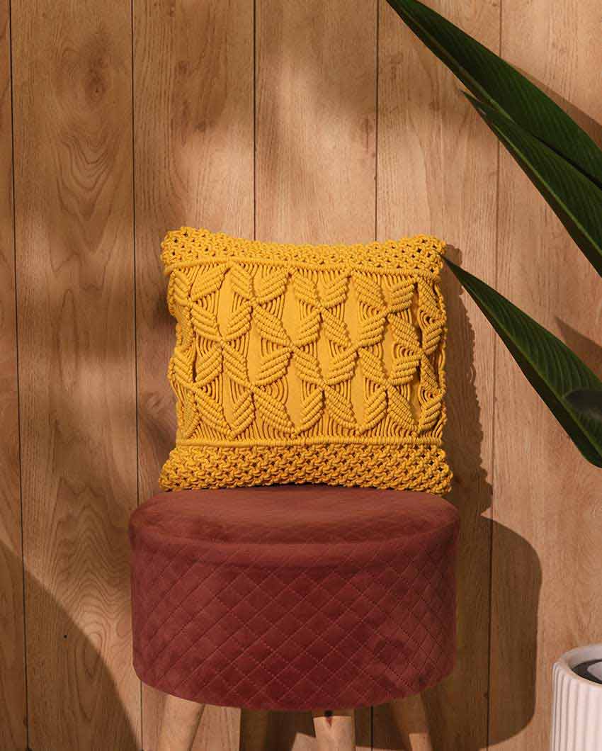 Floral Pattern Macrame Cushion Cover | 16 x 16 inches