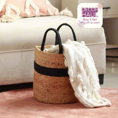 Black Jute Cotton Storage Basket | 10 Inches