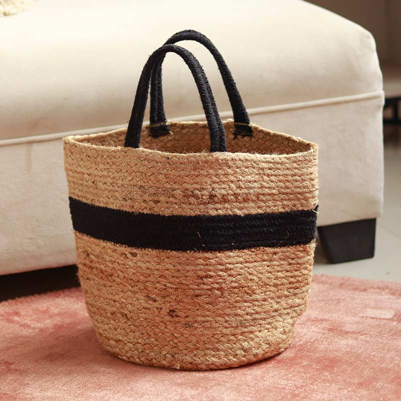 Black Jute Cotton Storage Basket | 10 Inches