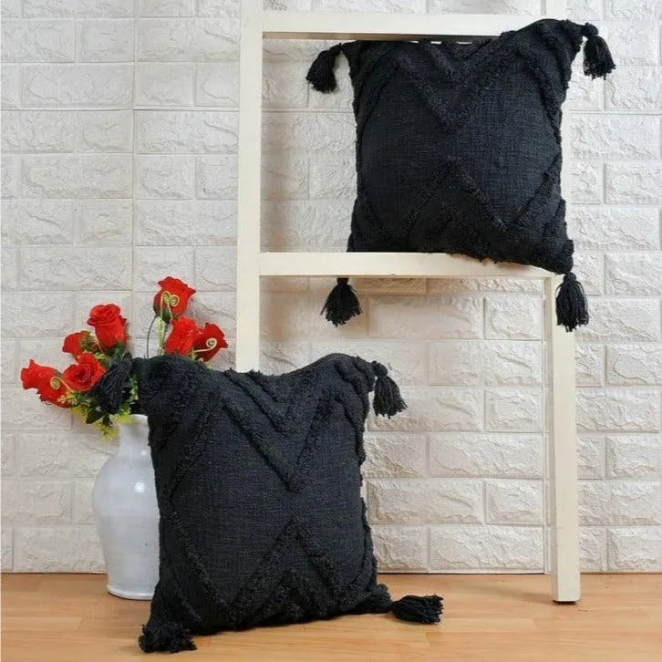 Charcoal Triangular Design Cotton Tufted Cushion- Single | 16x16 inches