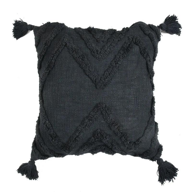 Charcoal Triangular Design Cotton Tufted Cushion- Single | 16x16 inches
