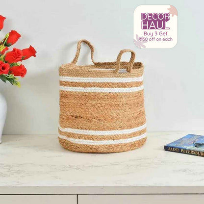 Braided Jute Cotton Basket | 12 Inches