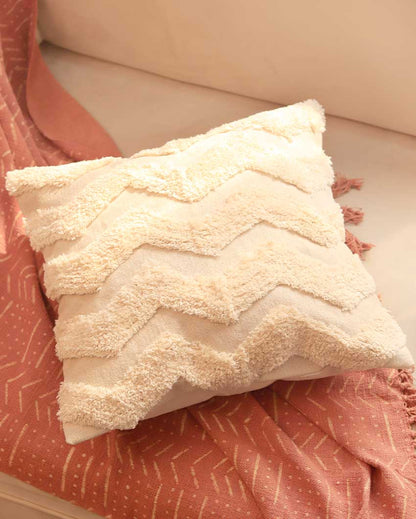 Cotton Tufted Zigzag Cushion Covers | Set of 2 | 16 x 16 inches , 20 x 20 inches