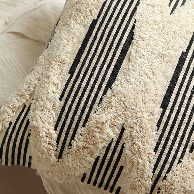 Cotton Tufted Black & White Cushion Cover | Single , Set of 2  | 16 x 16 Inches