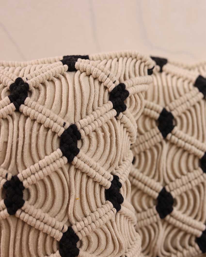 Diamond Black Pattern Macrame Cushion Cover | Single | 12 x 12 inches , 16 x 16 inches , 20 x 20 inches , 24 x 24 inches