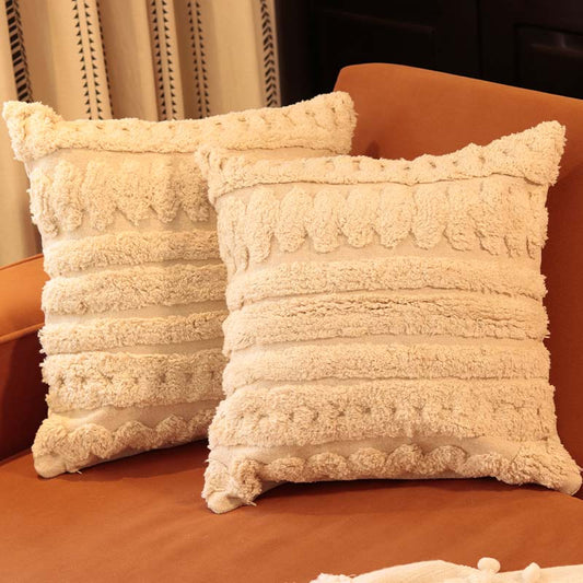 Stripes Cotton Tufted Cushion Covers | Set of 2 | 18 x 18 Inches