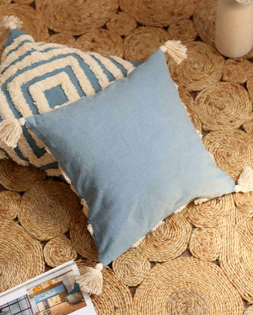 Blue Tufted Concentric Cotton Cushion Cover