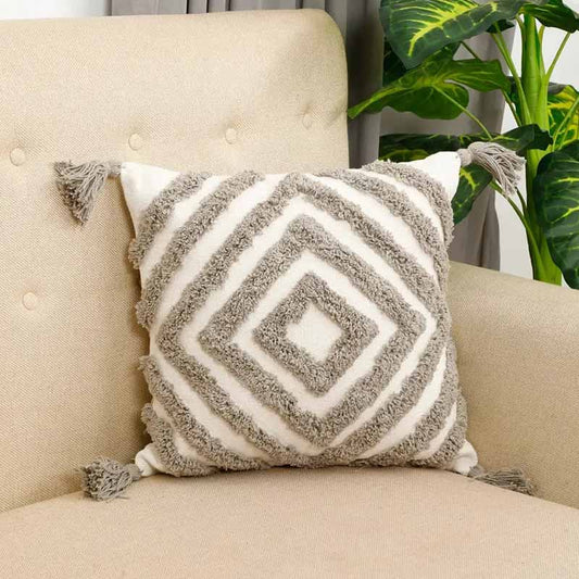 Tufted Concentric Diamond Cushion Cover | 16 x 16 Inches Grey