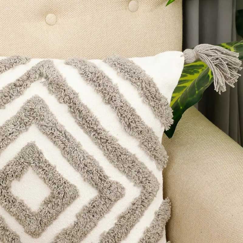Tufted Concentric Diamond Cushion Cover | 16 x 16 Inches Grey