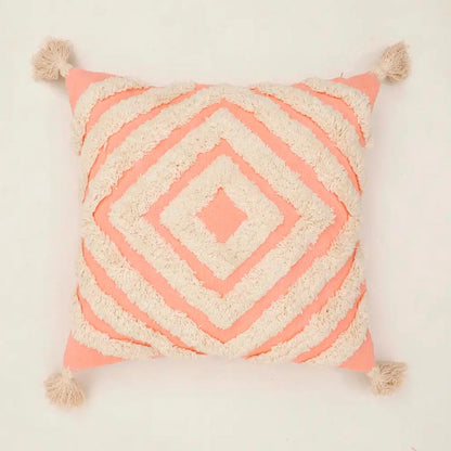 Tufted Concentric Diamond Cushion Cover | 16 x 16 Inches Pink