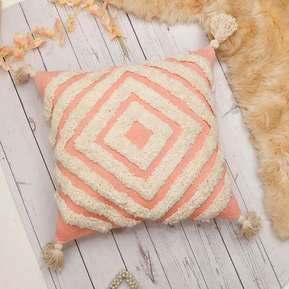 Tufted Concentric Diamond Cushion Cover | 16 x 16 Inches Pink