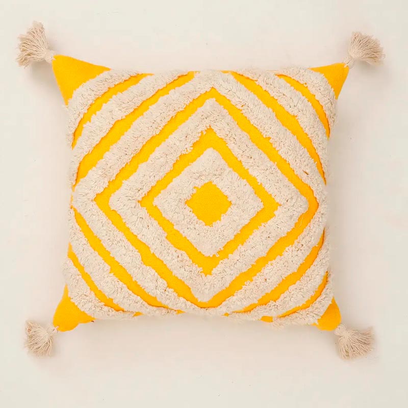 Tufted Concentric Diamond Cushion Cover | 16 x 16 Inches Yellow