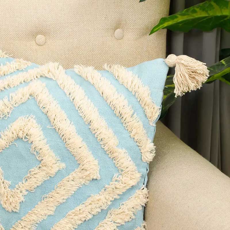 Tufted Concentric Diamond Cushion Cover | 16 x 16 Inches Light Blue
