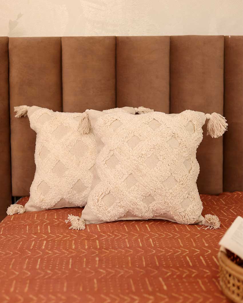 Ivory Criss Cross Tufted Cushion Cover  (Single)