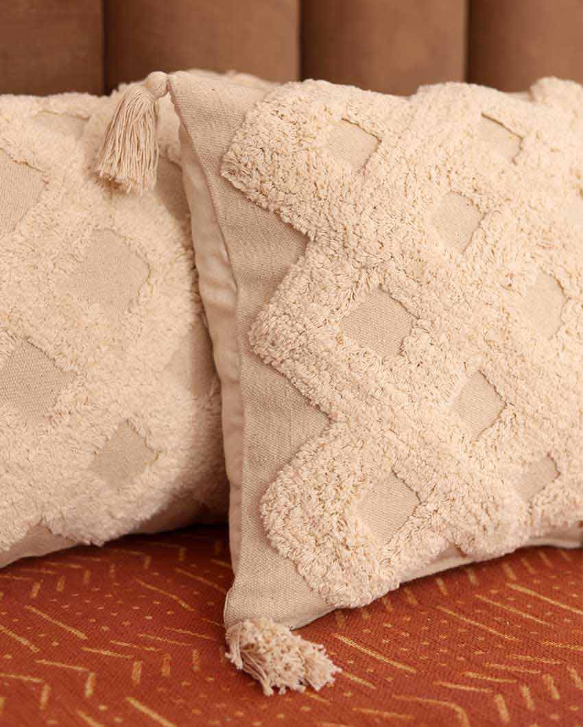 Ivory Criss Cross Tufted Cushion Cover  (Single)